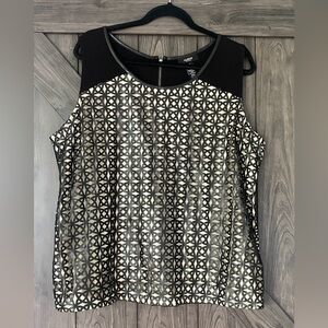 Stunning Alfani Black & Cream faux leather cut out sleeveless top NWOT, sz 2X